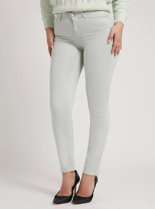 Sports Yoga Style High-Rise 1981 Satin Skinny Denim Jeans In Light Khaki