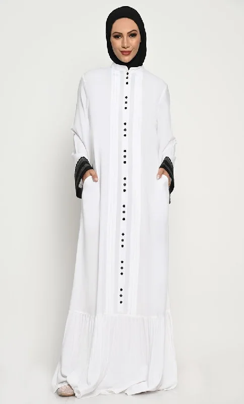 Trendy Comfort Elegant Rayon Straight Style Abaya with Bib Collar and Frill Detail