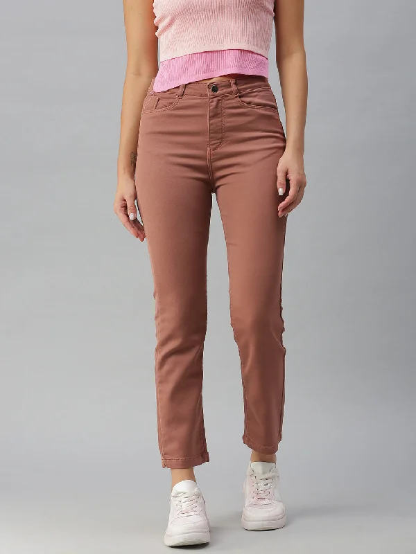 Chic Relaxation Women's Taupe Solid Straight Fit Denim Jeans