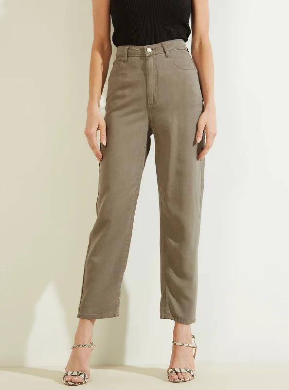 Simple Comfort Eco High-Rise Straight Leg Denim Mom Jeans in Green Khaki