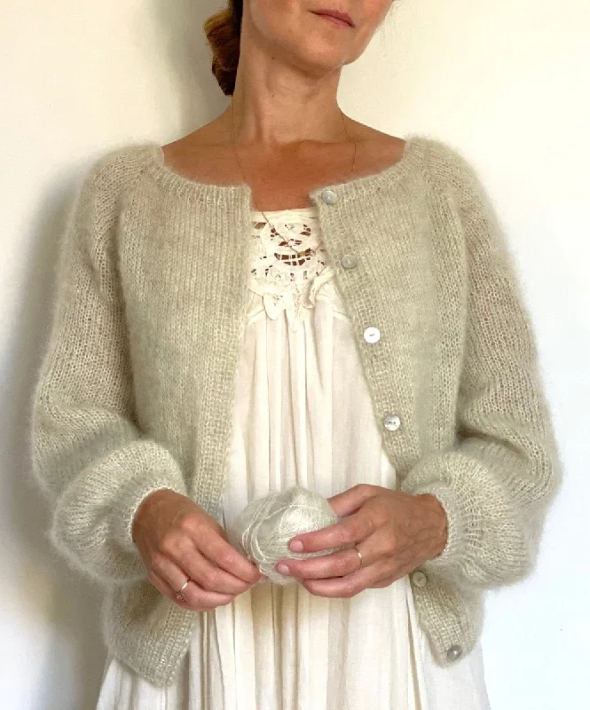 Wearable At Home Or Out Nigrum cardigan by Refined Knitwear, silk mohair knitting kit