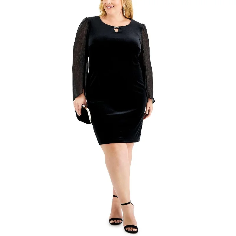 Slim Fit Connected Apparel Womens Plus Sheer Velvet Cocktail and Party Dress