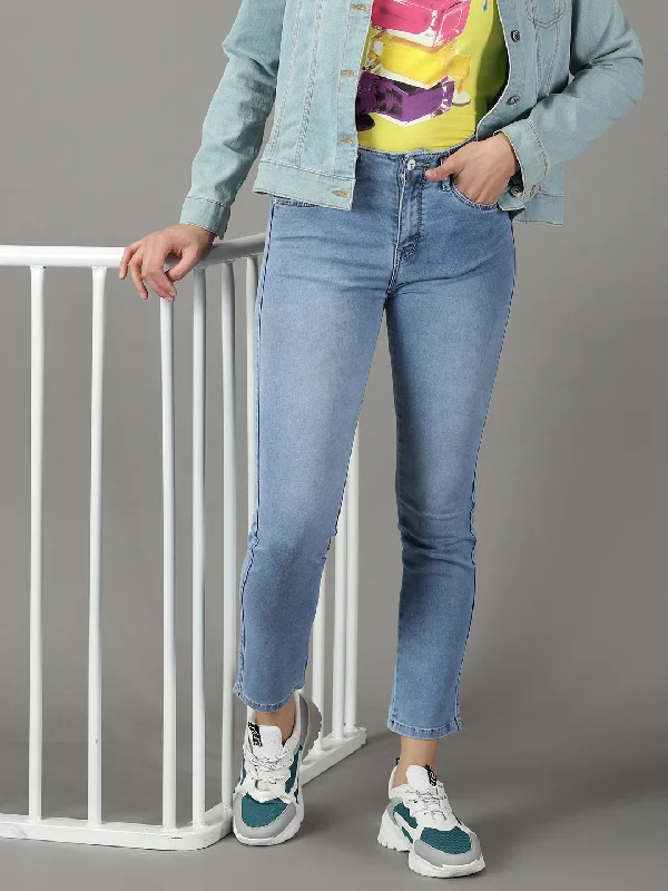 Trends Women's Blue Solid Fit Denim Jeans