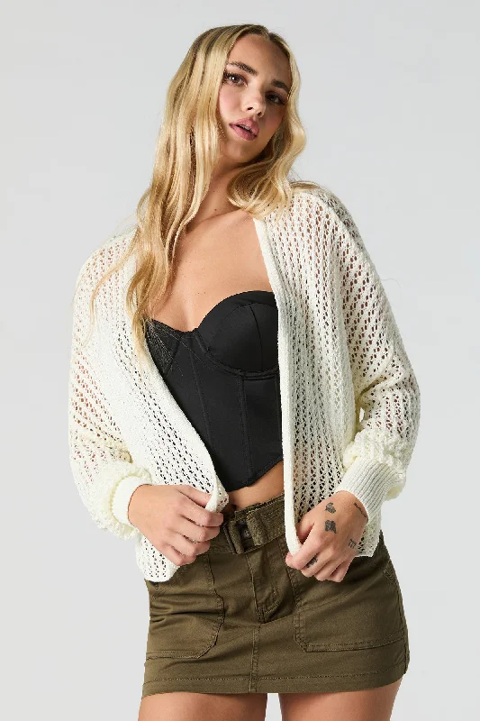 Single-shoulder Neck Design Open Knit Open Front Cardigan