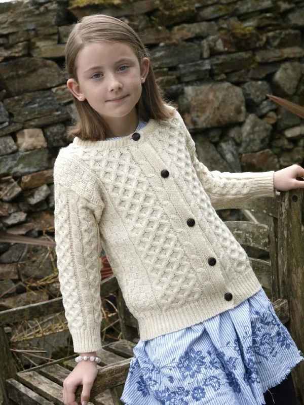 Retro Skirt Design KIDS TRADITIONAL ARAN MERINO WOOL CARDIGAN