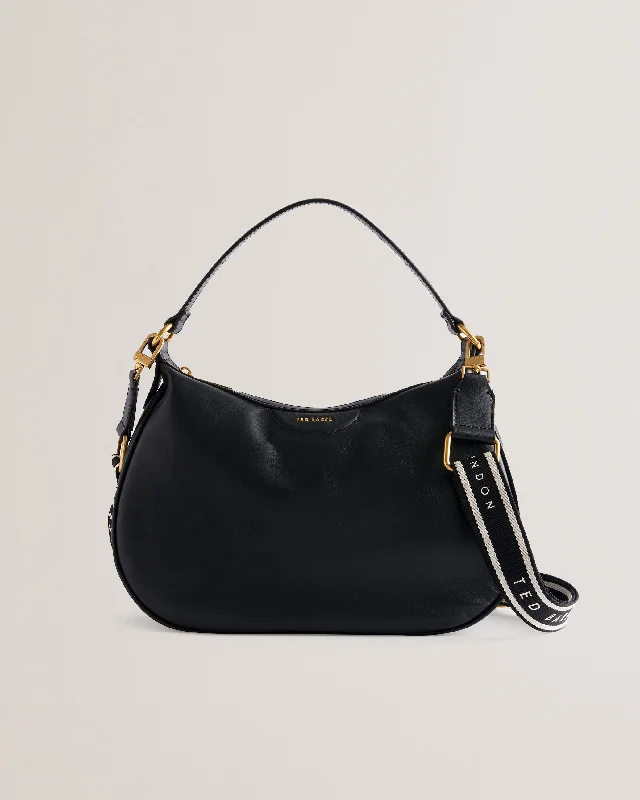Retro Style Esiah Webbing Slouchy Leather Hobo Bag Black