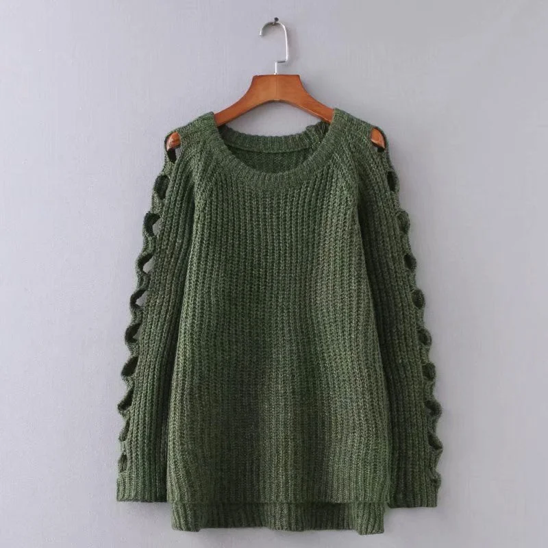 Fashion Touch New autumn and winter pullover hollow out solid color thickened loose sweater and sweater 1373 Fashion Touch New autumn and winter pullover hollow out solid color thickened loose sweater and sweater 1373
