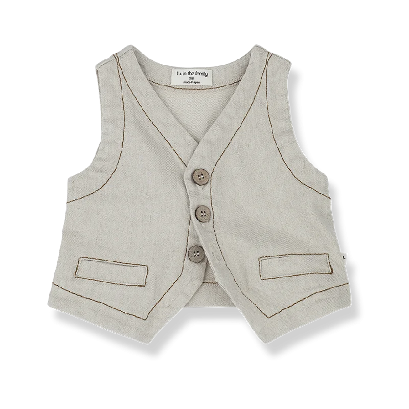 Fresh And Natural 1 + IN THE FAMILY BEIGE LINEN BROWN STITCH POCKET VEST [Final Sale]