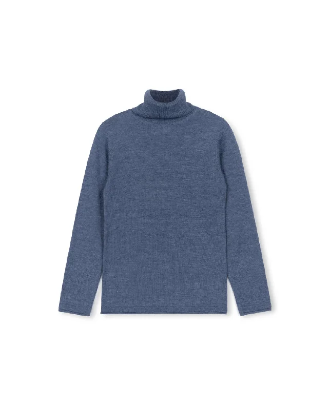 Casual Style LILOU BLUE FITTED FLAT KNIT TURTLENECK [FINAL SALE]