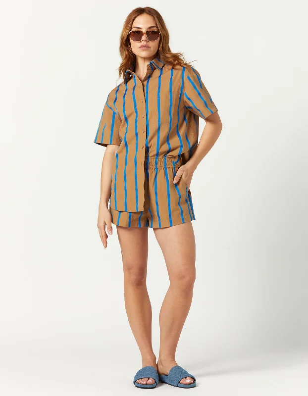 Effortless Style Brentwood Short - Brown/Blue Stripe