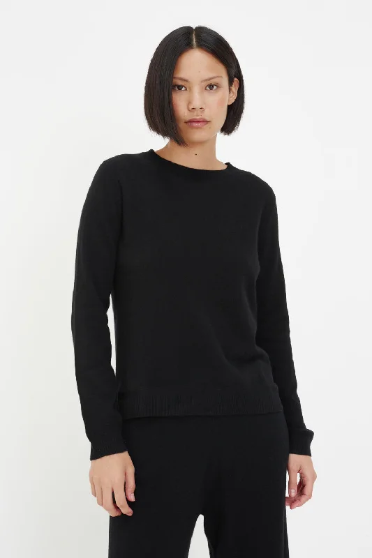 Retro Prints Black Cashmere Crew Neck Sweater