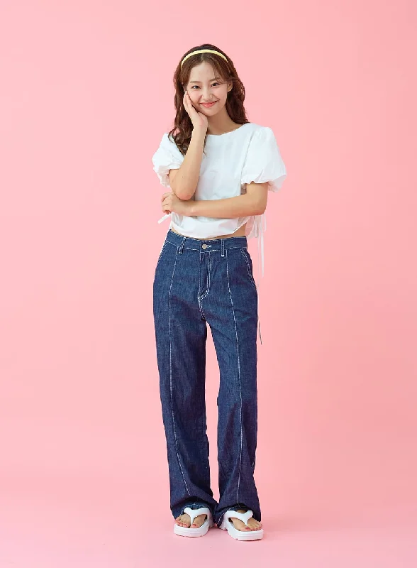 Short skirt design Stitch Line Wide Leg Denim Pants BG03