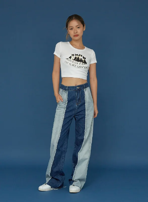 Elegant Style Two Colour Wide Denim Pants CG03