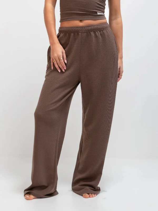Basic Comfort Soft Waffle Trousers - Brown