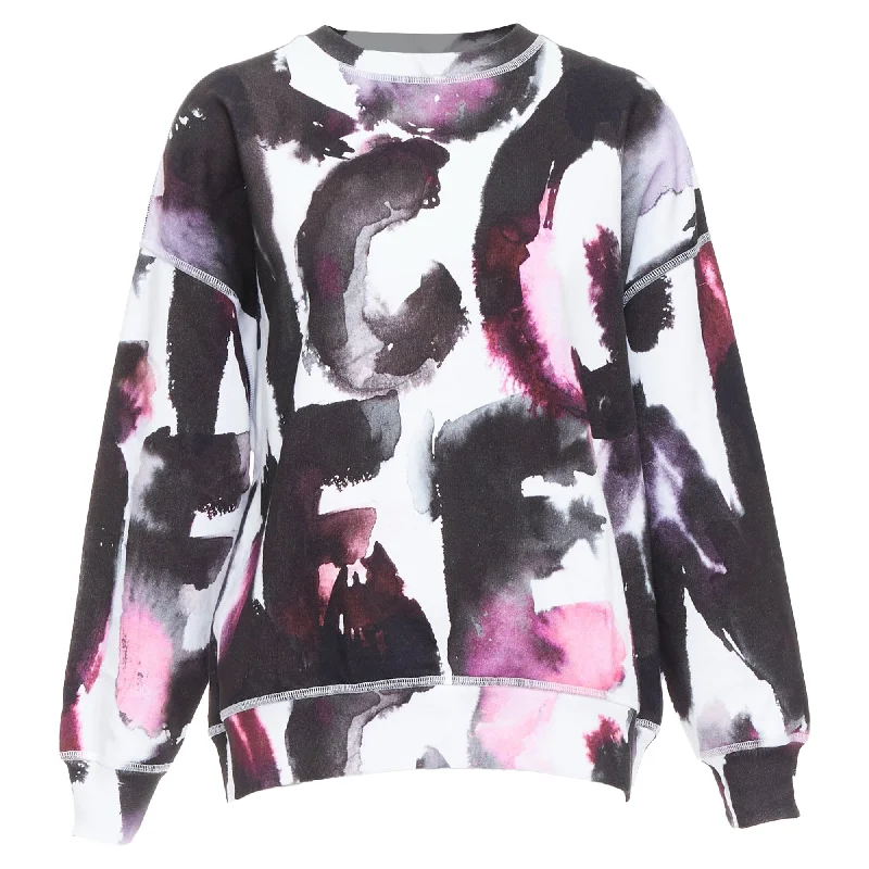 Simple Solid Color Alexander McQueen logo watercolor print long sleeve crew sweater