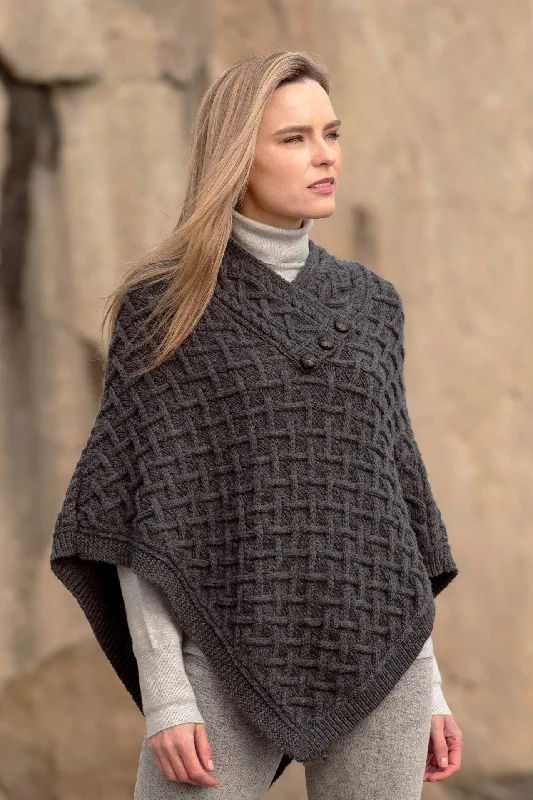 High-waisted pants style Super Soft Aran Poncho-Grey