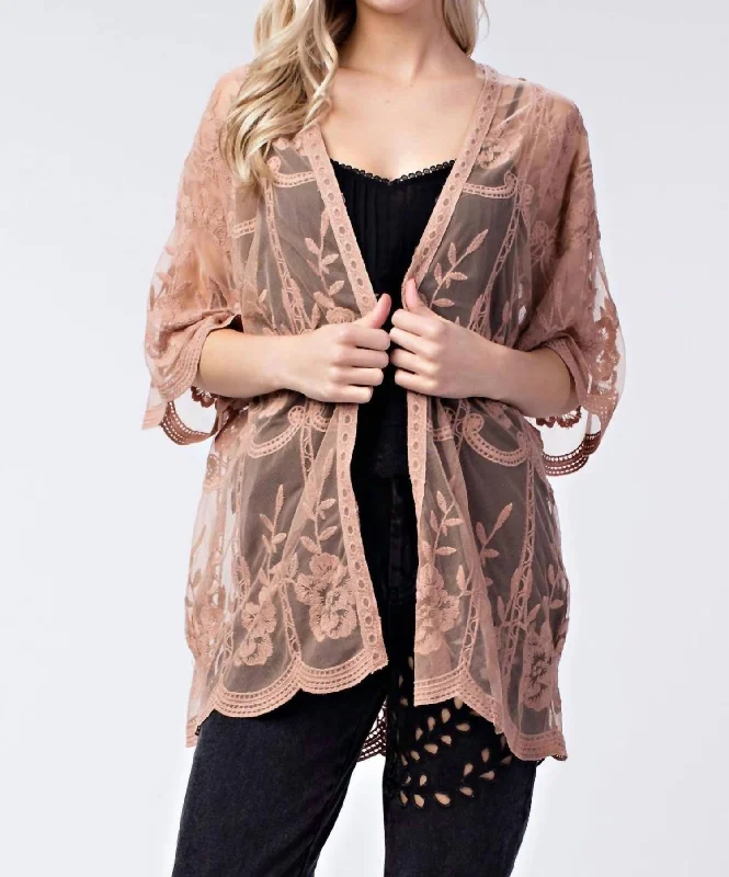 Chic Outfits Milan Embroidered Lace Kimono In Mocha