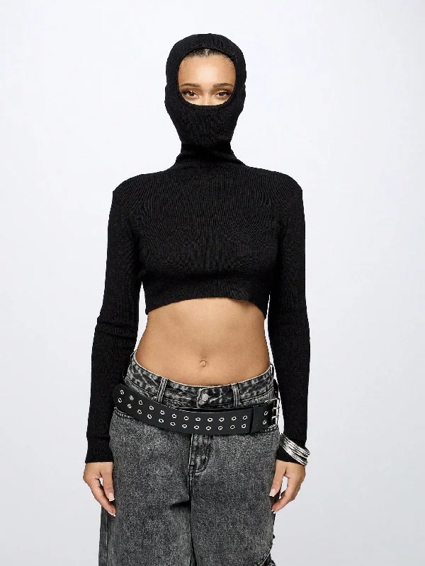 Luxury Style SUMWON WOMEN Balaclava Hooded Knitted Long Sleeve Crop Top