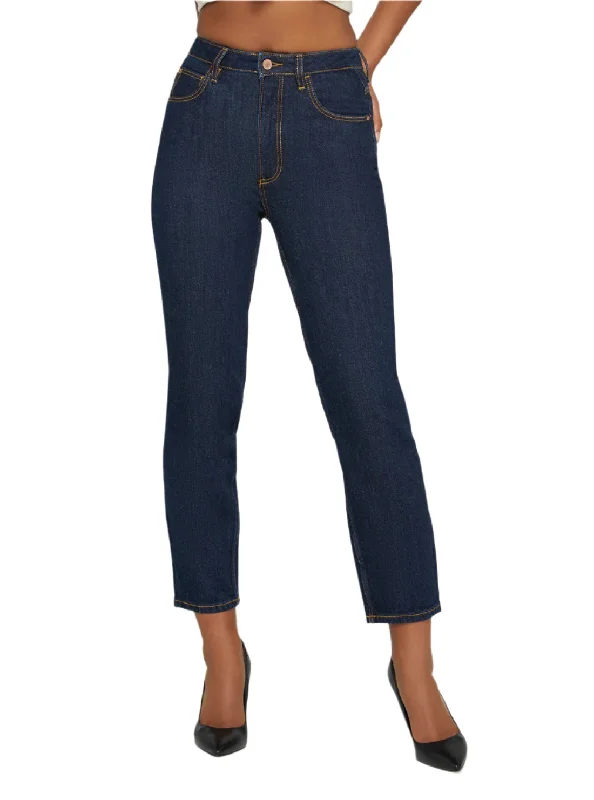 Everyday Style High-Rise Straight Leg Mom Denim Jeans In Authentic Dark Wash