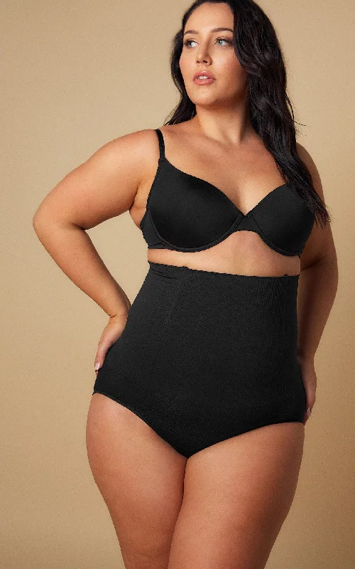 Street Sports Style Elvina High Waisted Boning Shapewear Briefs - Black