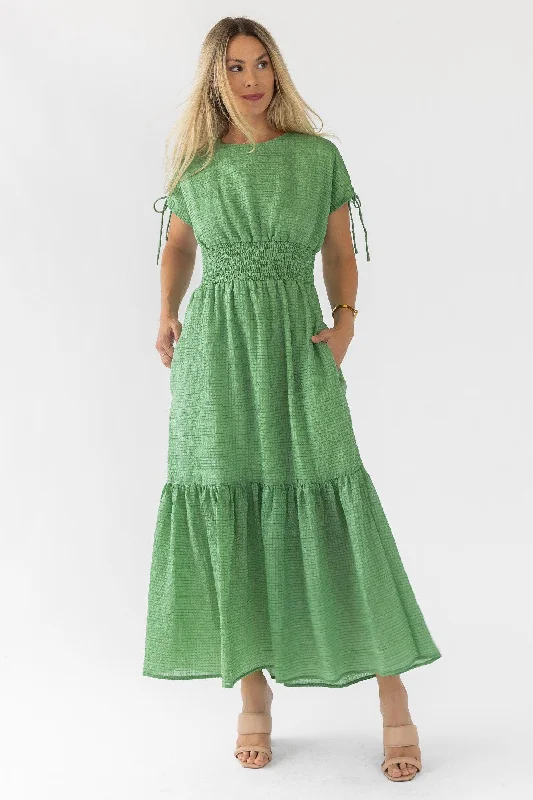 Must-have For Autumn And Winter Delia Green Textured Maxi Dress - Final Sale
