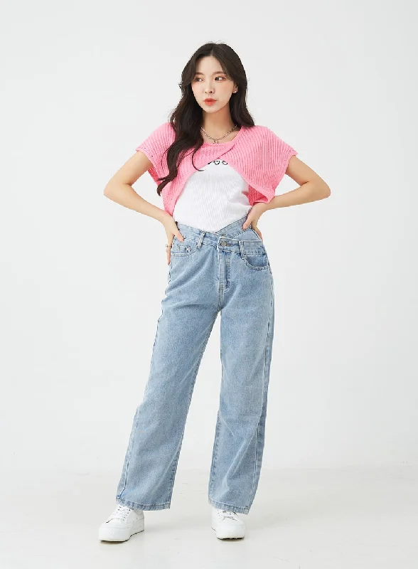 Slim Fit Unbalanced Wide Leg Denim Pants BU2207