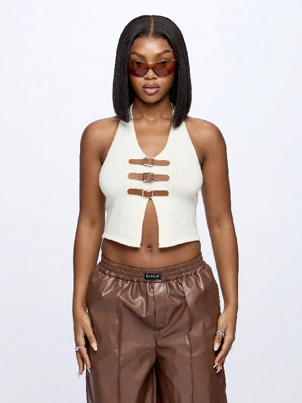 Smart Casuals SUMWON WOMEN Knit Halter Neck Crop Top With Buckle Detail