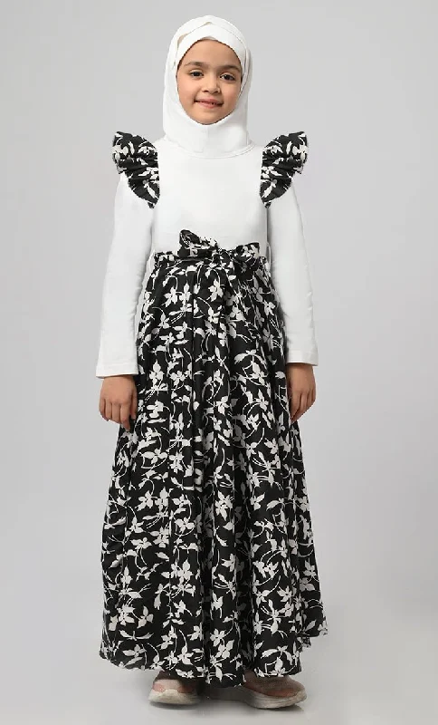 Sports Trend Girl Modest Muslim Floral Printed Abaya