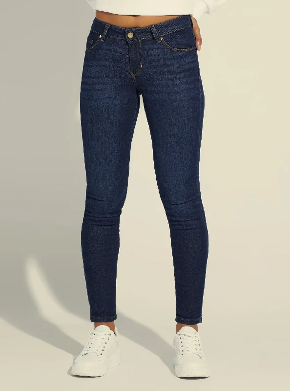 Fun and cute Annette Mid-Rise Skinny Denim Jeans in Dark Wash
