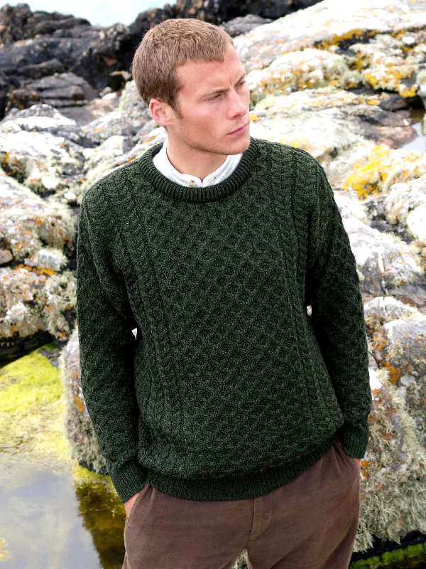 Luxury and fashionable TRADITIONAL MEN'S ARAN SWEATER SUPER SOFT-GREEN