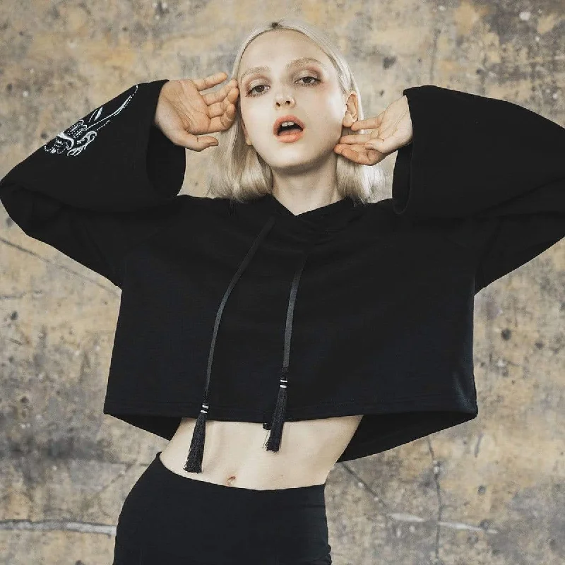 Simple Style Women‘s Goth Flare Sleeved Hoodies Black