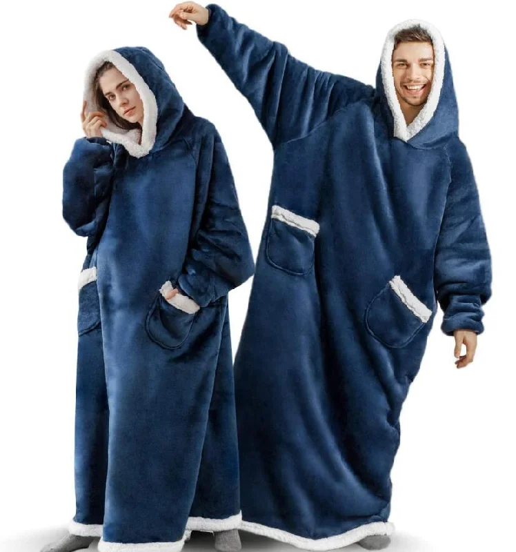 Body Design Extra Long Flannel Blanket with Sleeves Winter Hoodies for Men and Women