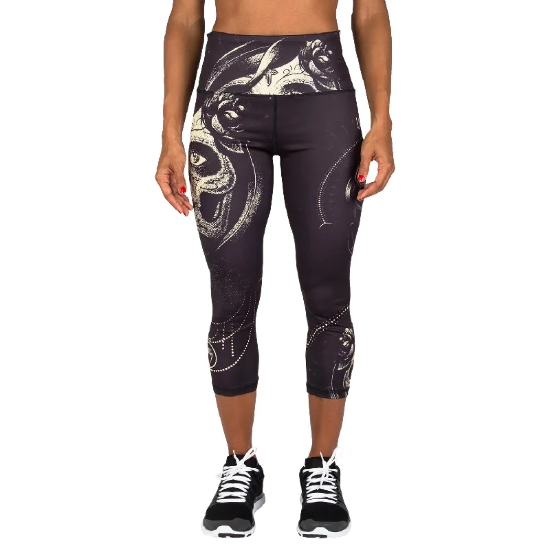 Fashionable And Versatile Venum Santa Muerte Cropped Leggings - Black/Yellow