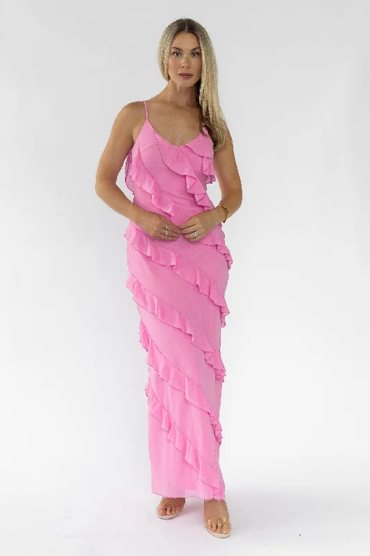 Retro Stripes Caelyn Pink Tiered Maxi Dress - Final Sale