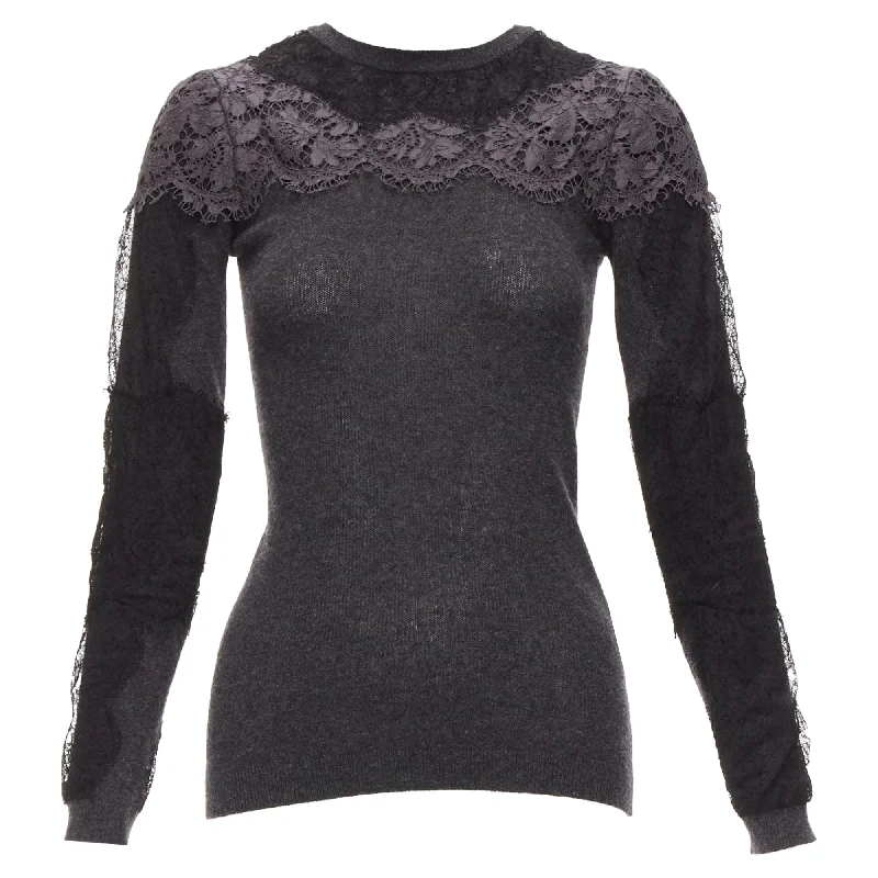 Loose Fit Valentino lace virgin wool cashmere crew neck sweater