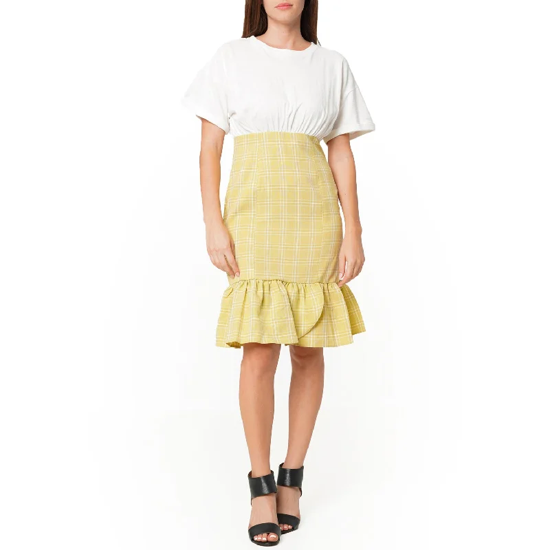 Elegant And Elegant Women's Glen Plaid Mermaid Dress in Yellow
