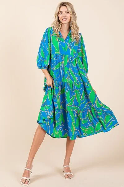 Fashionable And Fashionable Mittoshop Tiered Printed Collared Neck Midi Dress