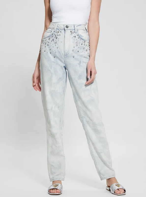 Printing decoration High-Rise Mom Jeans in Light Wash