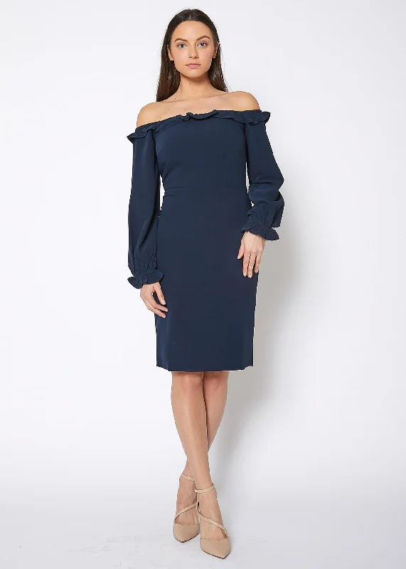 Sports Cool Women's Off Shoulder Bodycon Dress In Navy