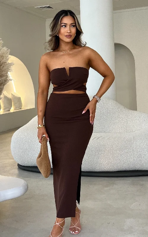 Sports Fitness Style Marshall Midi Dress - Chocolate Brown
