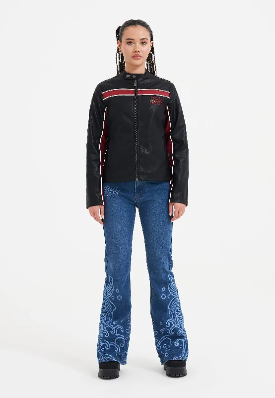 Fresh And Natural Womens Jumping Koi Denim Flared Jeans - Indigo