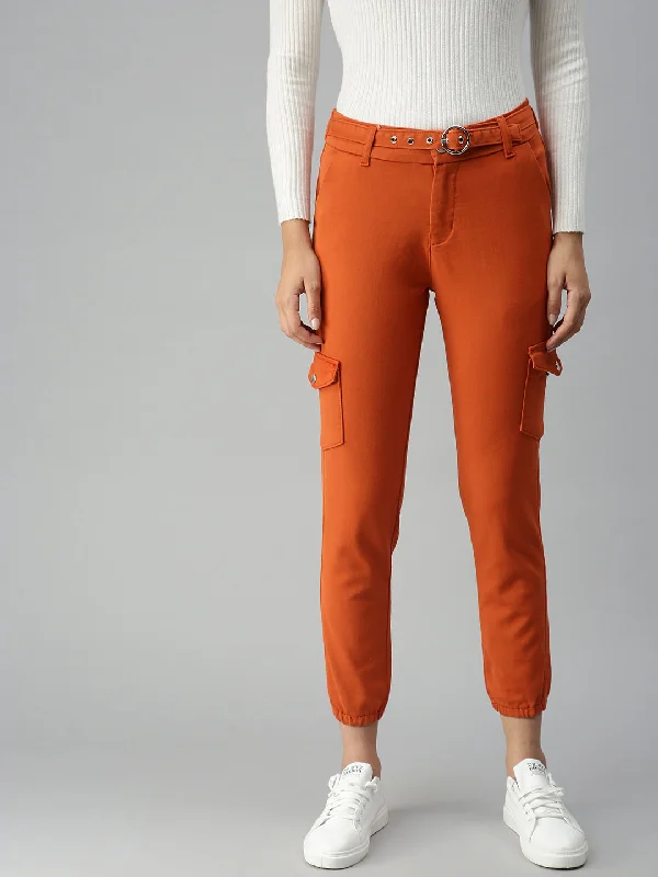 Soft Wear Women's Orange Solid Denim Jeans