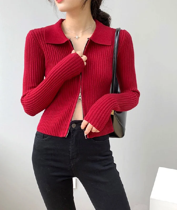 Advanced Customization Fashionable zipper long sleeve sweater short cardigan sweater  115