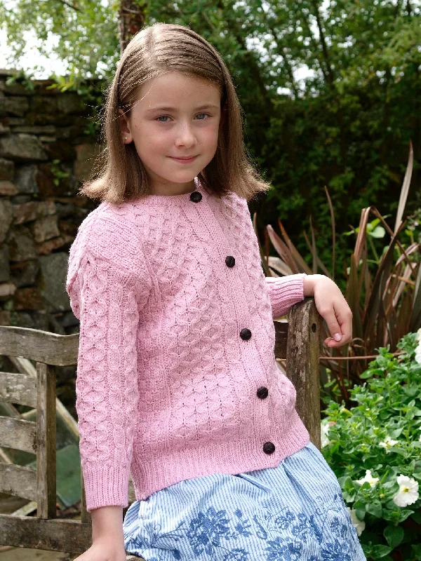 Soft Layers KIDS TRADITIONAL ARAN MERINO WOOL CARDIGAN-Pink