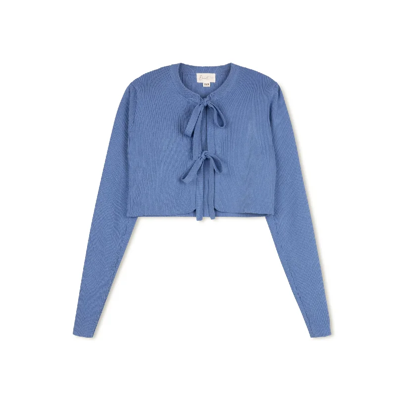 Relaxed Wear Velvette Label Teen Blue Tie Cardigan