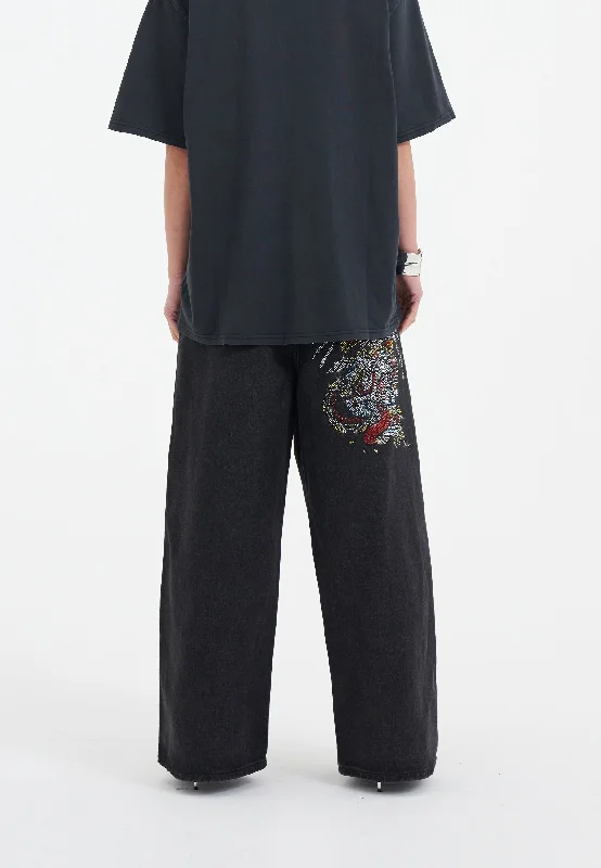 Celebrity Must-have Womens Eagle Skull Diamante Xtra Denim Trousers Jeans - Black