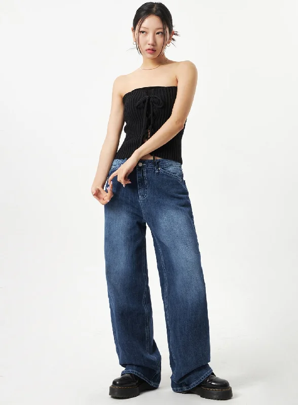 Comfortable Wear Dark Blue Baggy Pants CA321
