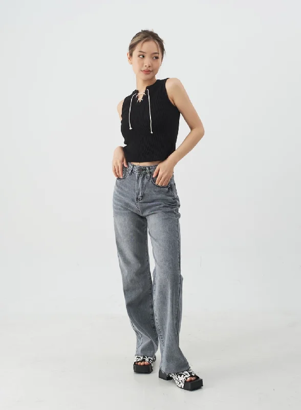 Casual Street Back Slit Wide Leg Jeans CJ13