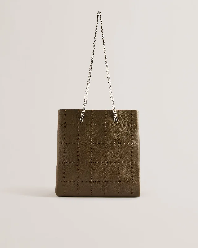 Sweet breath Stalia Checked Stitch Detail Small Shoulder Bag Khaki
