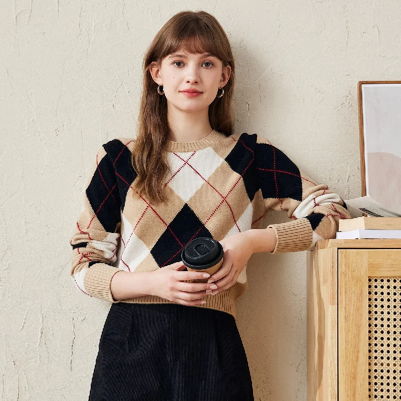 Relaxed Fashion 100% Wool Classic Argyle Pattern Knit Sweater